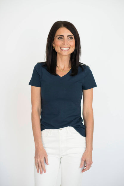 Terra V Neck Tee in Navy