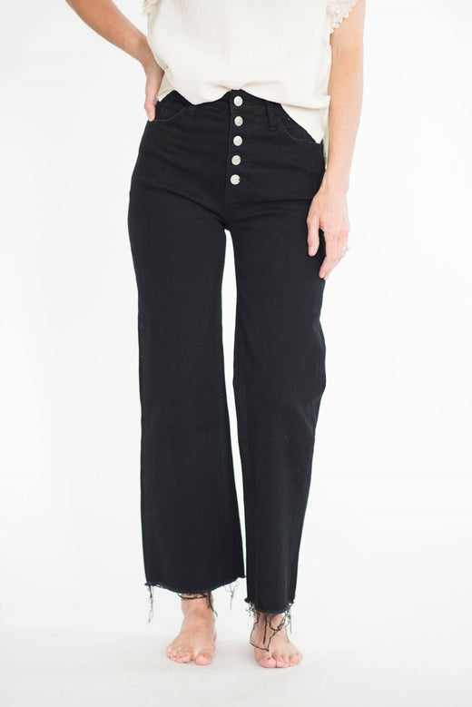 Rhea High Rise Cropped Jeans in Black — Brooklyn Blush women's boutique, Draper Utah