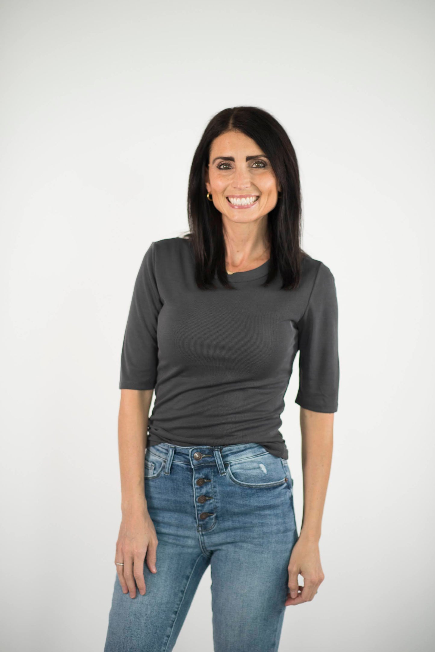 Trish Ribbed Top in Charcoal
