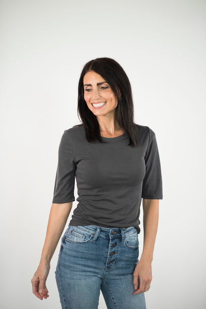 Trish Ribbed Top in Charcoal