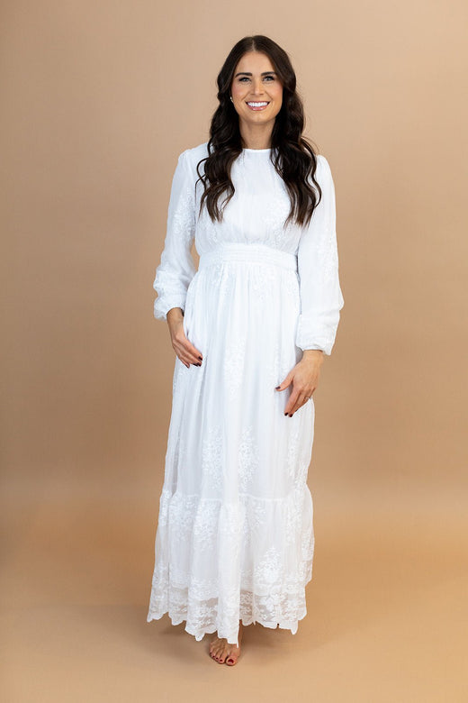 Florence petite temple dress — white LDS temple dress from Brooklyn Blush in Draper, Utah