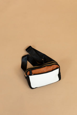 Color Block  PU Leather Cross Bag (Black)