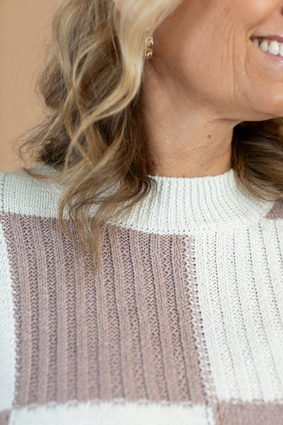 Aria Checked Sweater in Taupe/Ivory