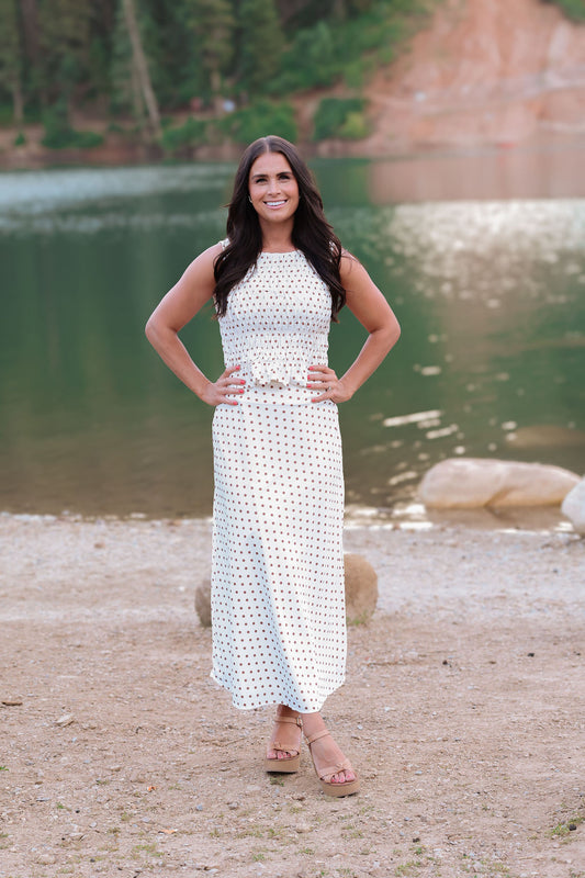 Finley Polka Dot Skirt in Brown