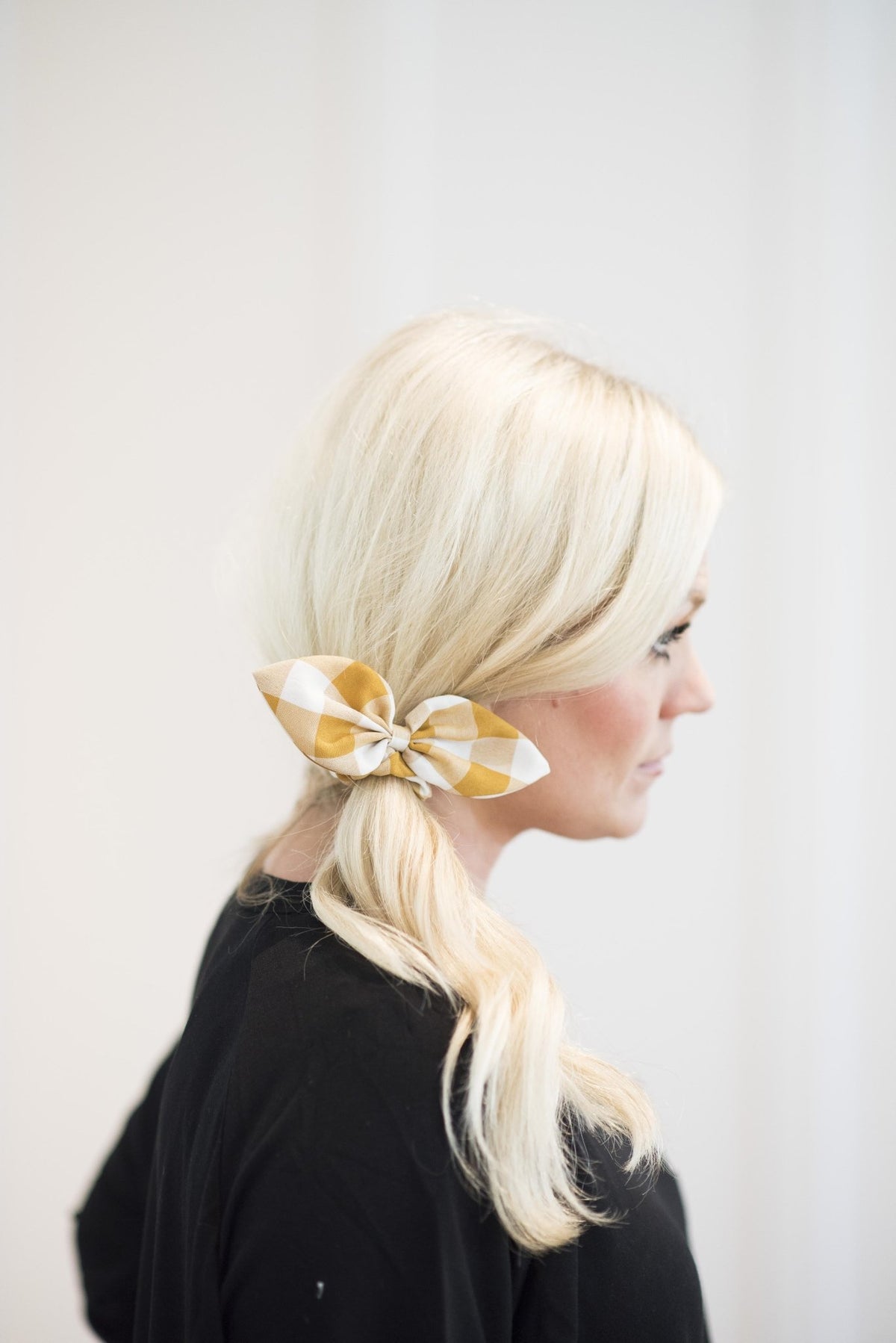 Plaid Bow Scrunchie in Mustard
