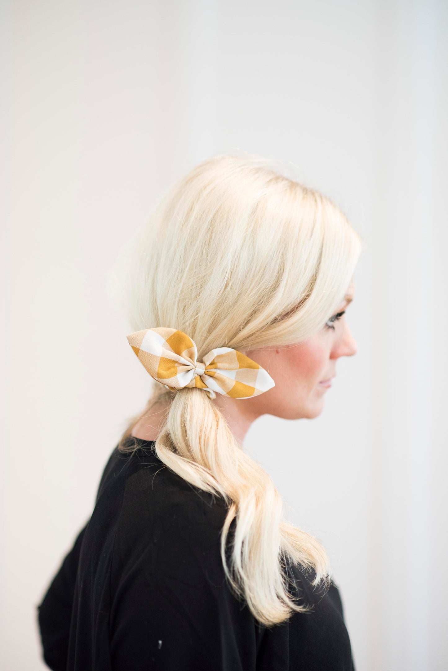 Plaid Bow Scrunchie in Mustard