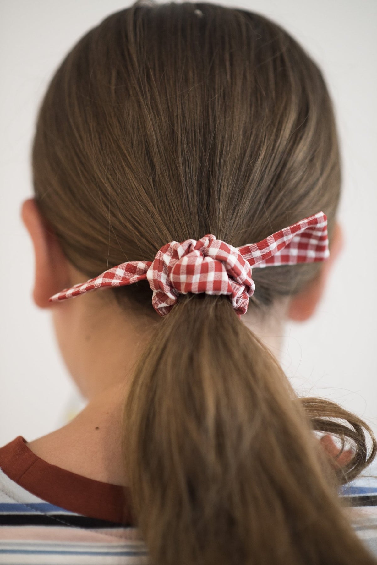Red Gingham Tie Scrunchie — Brooklyn Blush, Draper Utah