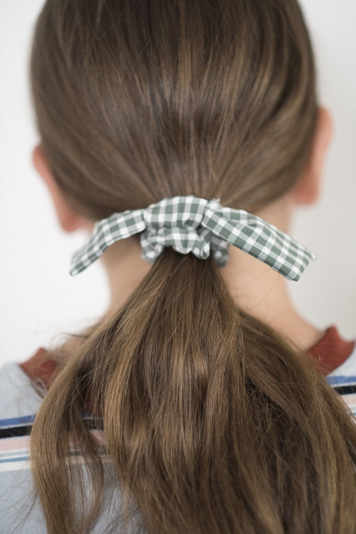 Green Gingham Tie Scrunchie — Brooklyn Blush, Draper Utah