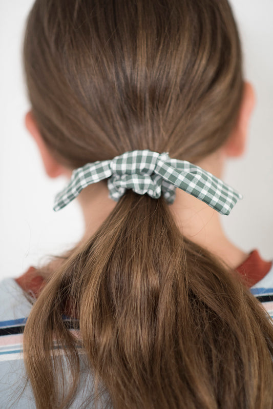 Green Gingham Tie Scrunchie