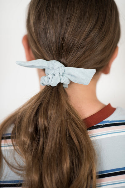 Corduroy Blue Bow Scrunchie
