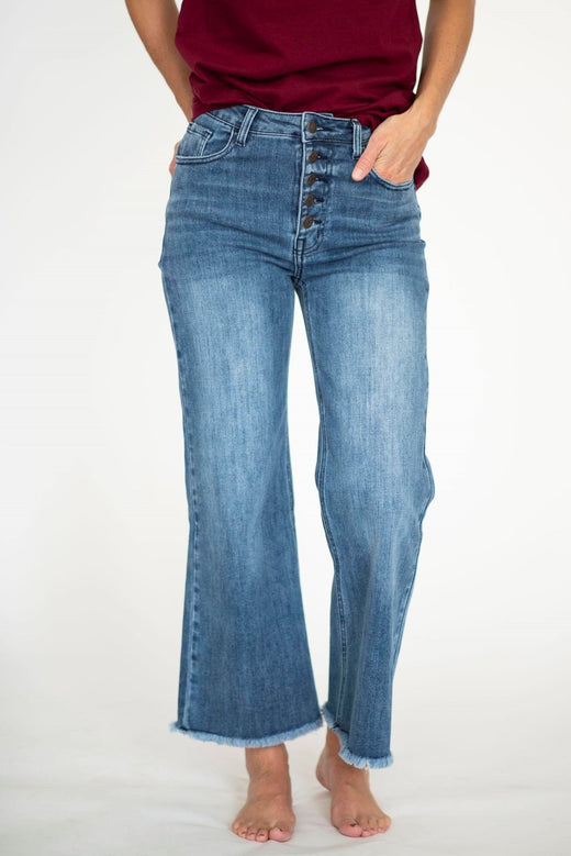 Rhea High Rise Cropped Jeans in Mid Denim — Brooklyn Blush women's boutique, Draper Utah