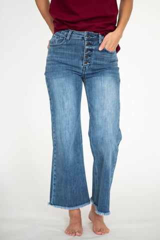 Rhea High Rise Cropped Jeans in Mid Denim