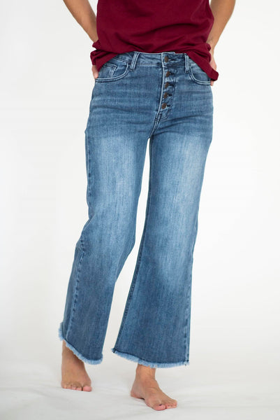 Rhea High Rise Cropped Jeans in Mid Denim