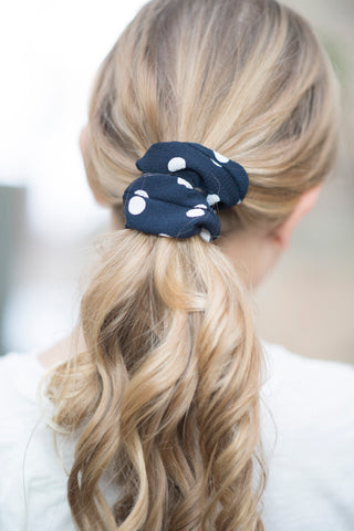 Navy Polka Dot Scrunchie