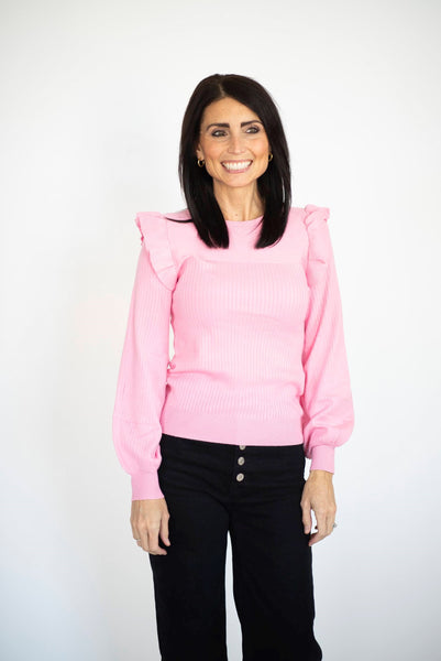 Brinn Ruffle Sweater in Cool Pink