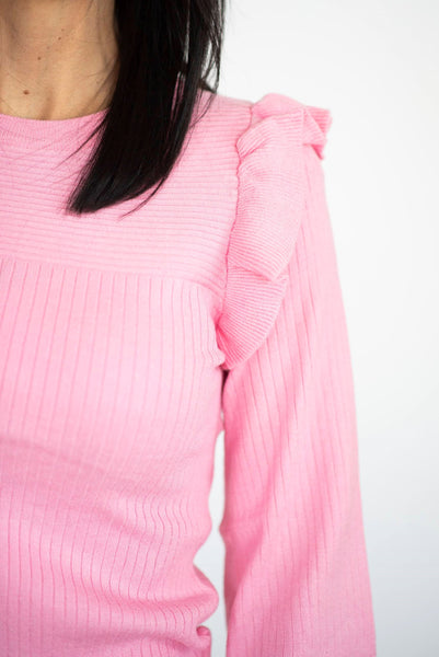 Brinn Ruffle Sweater in Cool Pink