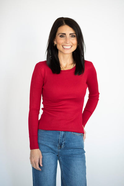 Blayne Ribbed Sweater in Red - Door-Buster