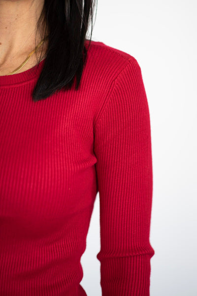 Blayne Ribbed Sweater in Red - Door-Buster