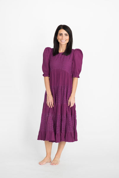 Becky Eyelet Dress in Purple