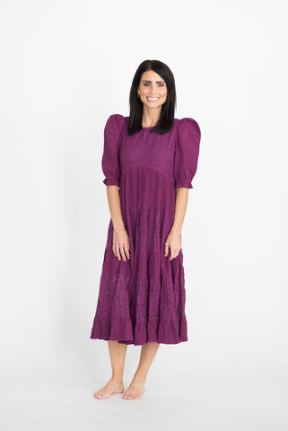 Becky Eyelet Dress in Purple