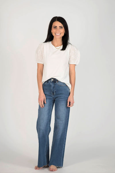 Lucie Eyelet Sleeve Blouse in Ivory