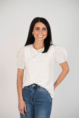 Lucie Eyelet Sleeve Blouse in Ivory