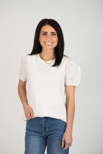 Lucie Eyelet Sleeve Blouse in Ivory