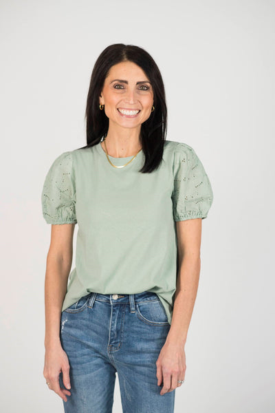 Lucie Eyelet Sleeve Blouse in Dusty Sage