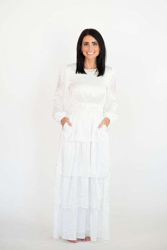 Kacey Tiered Satin Temple Dress