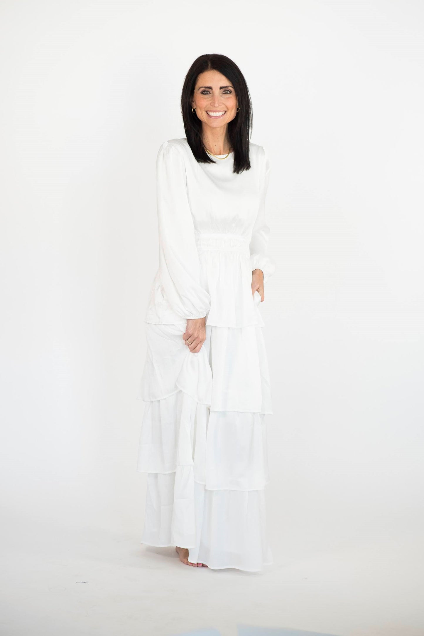 Kacey Tiered Satin Temple Dress