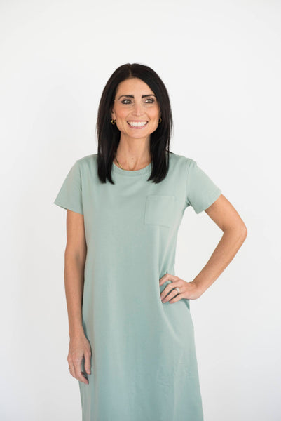 Chelsa T-Shirt Dress in Dusty Sage