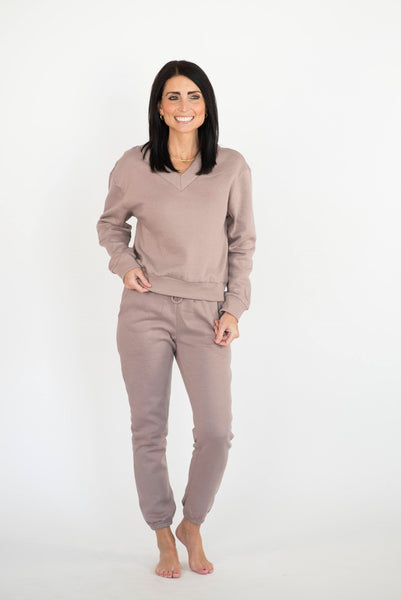 Monet Set with V Neck Top in Mocha