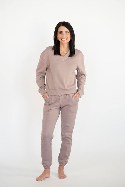 Monet Set with V Neck Top in Mocha