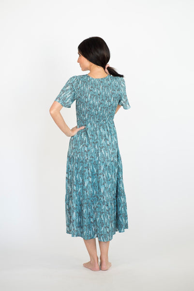 Lexa Smocked V Neck Dress in Teal