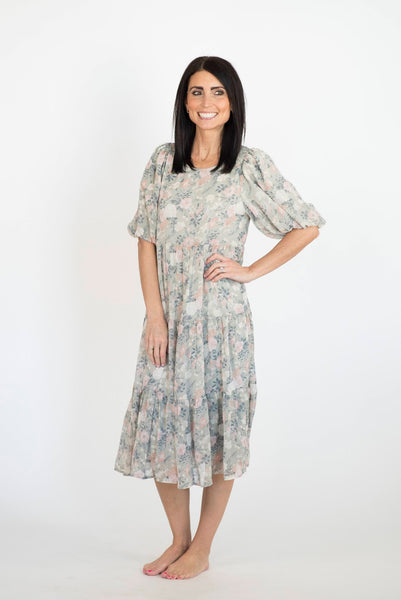 Della Tiered Midi Dress in Light Sage