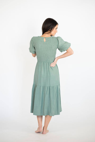 Kaiser Puff Sleeve Dress in Jade