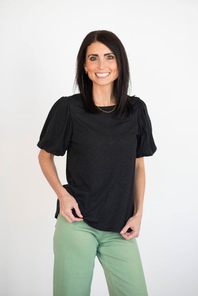 Giles Puff Sleeve Top in Black