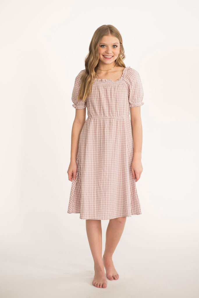 Maycee Gingham Dress in Mauve
