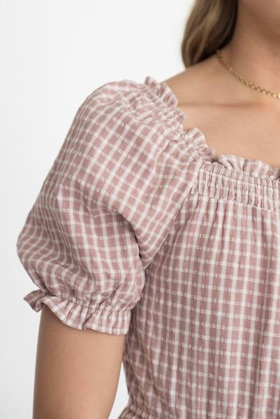 Maycee Gingham Dress in Mauve