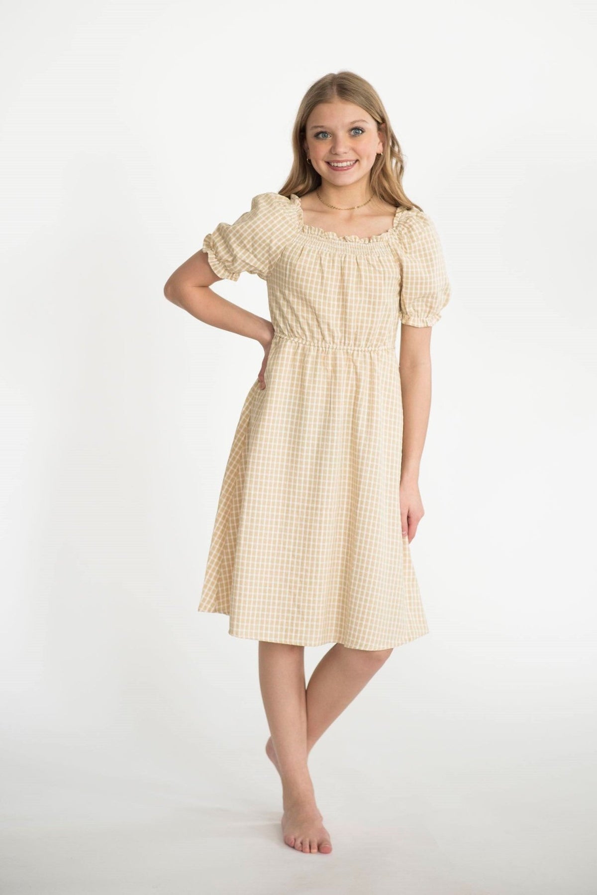 Maycee Gingham Dress in Yellow — Brooklyn Blush women's boutique, Draper Utah