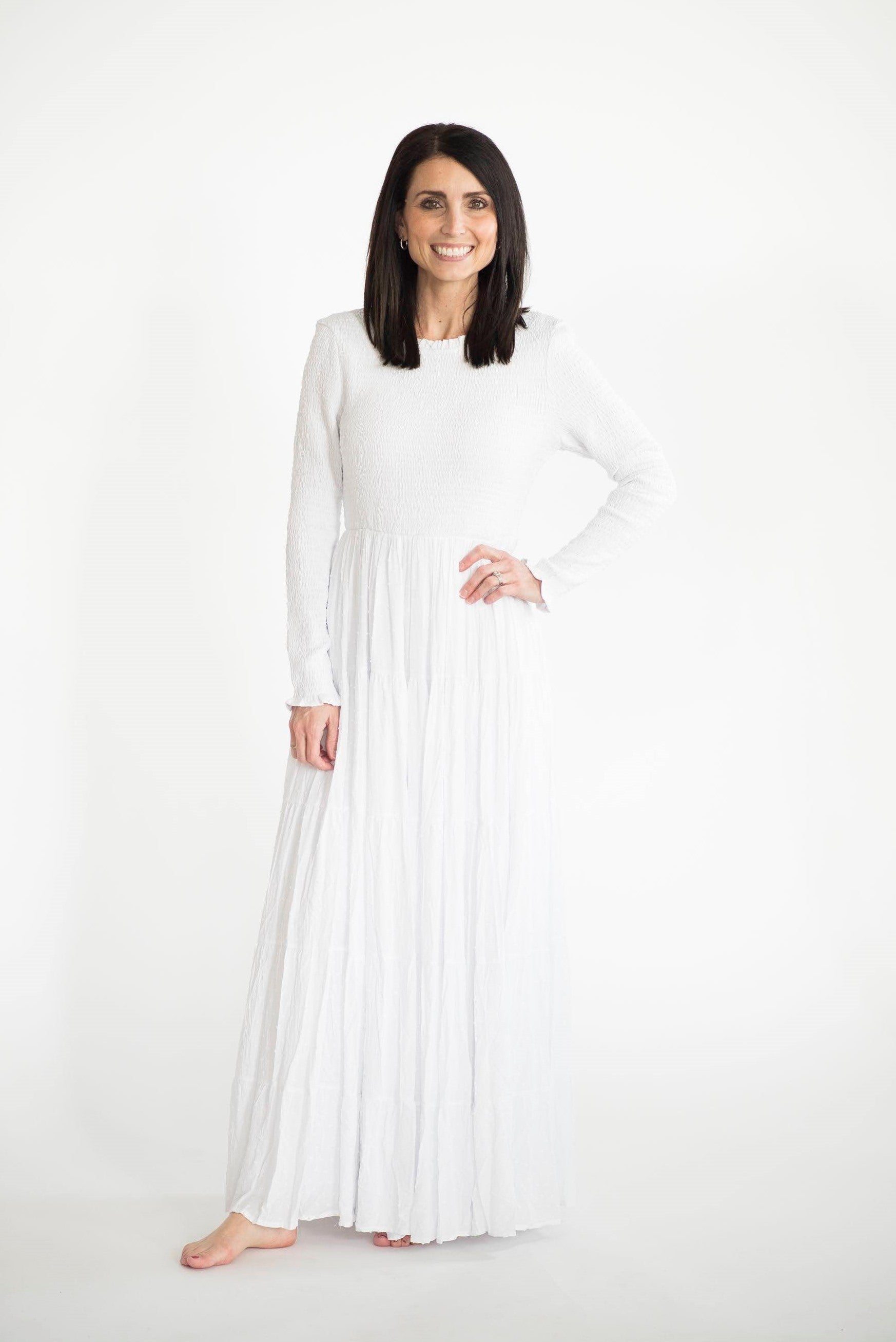 Smocked Top Temple Dress — white LDS temple dress from Brooklyn Blush in Draper, Utah