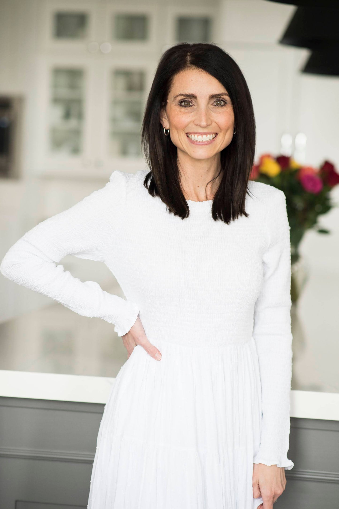 Smocked Top Temple Dress — white LDS temple dress, view 5