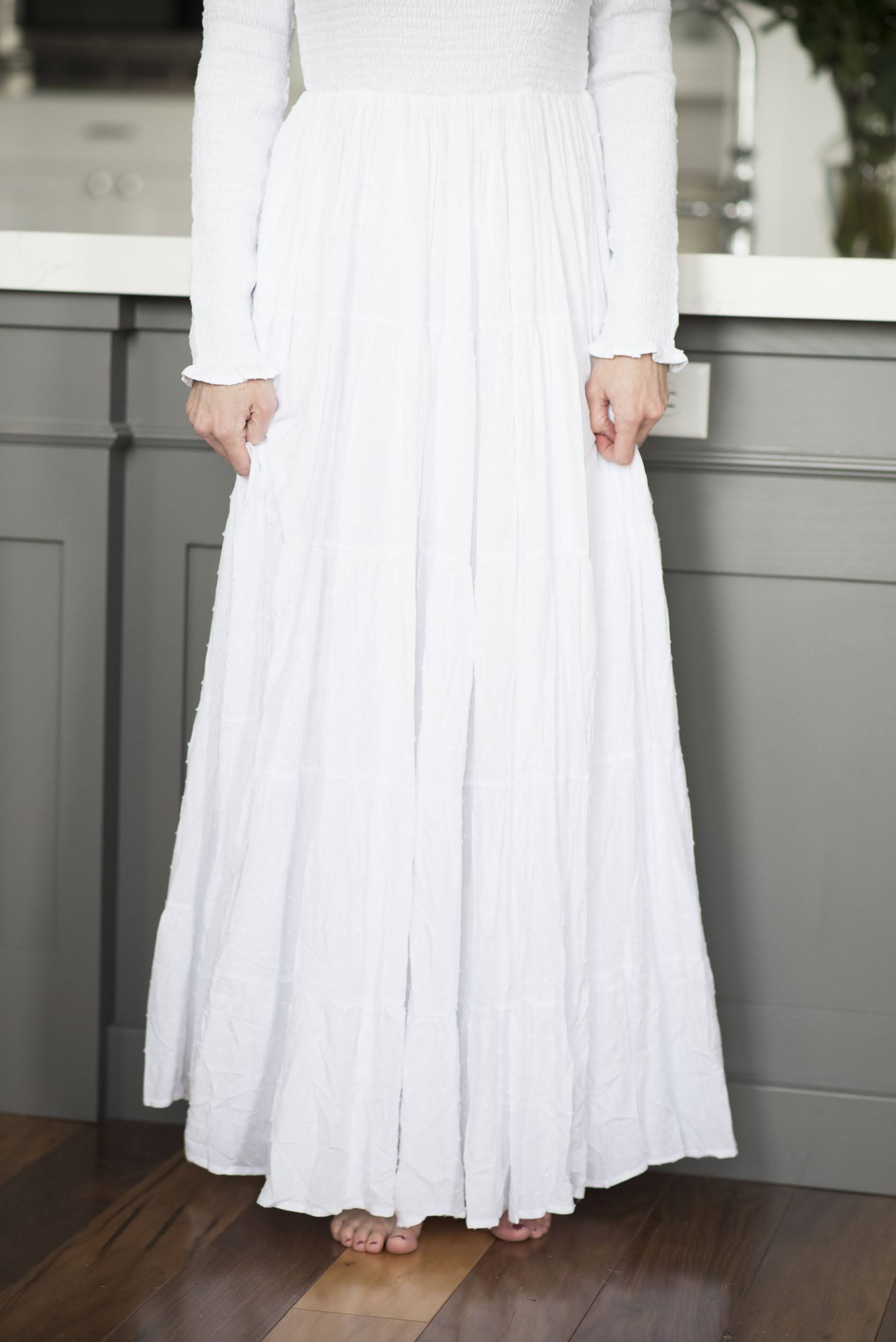 Smocked Top Temple Dress — white LDS temple dress, view 6