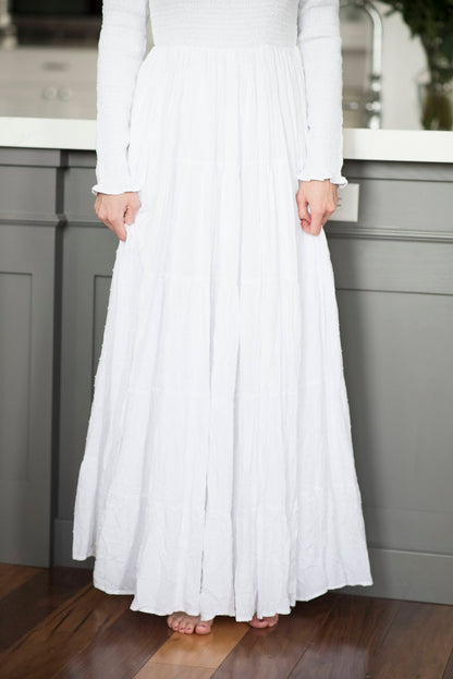 Smocked Top Temple Dress — white LDS temple dress, view 6