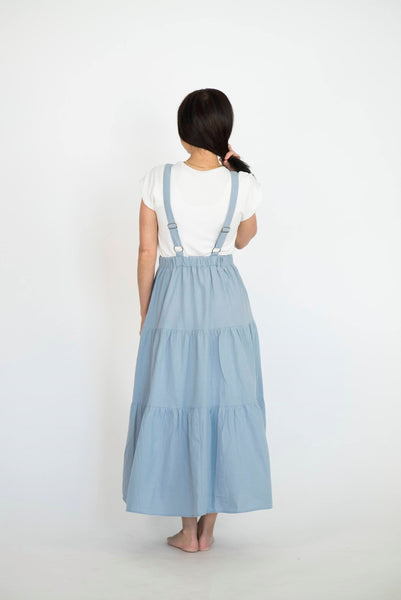 Elliott Overall Dress in Dusty Blue