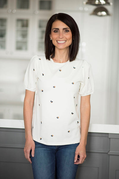 Janay Embroidered Top in Ivory