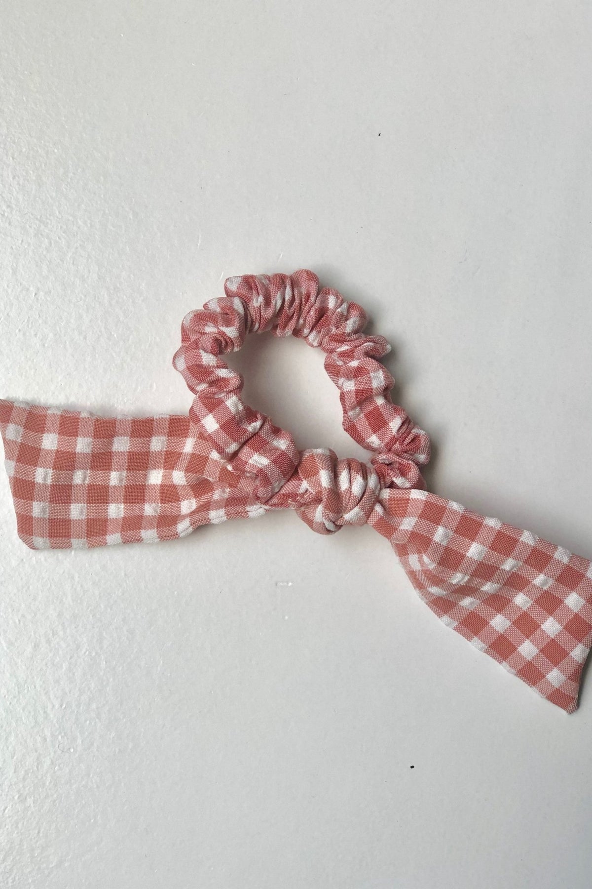 Blush & White Gingham Tie Scrunchie — Brooklyn Blush, Draper Utah