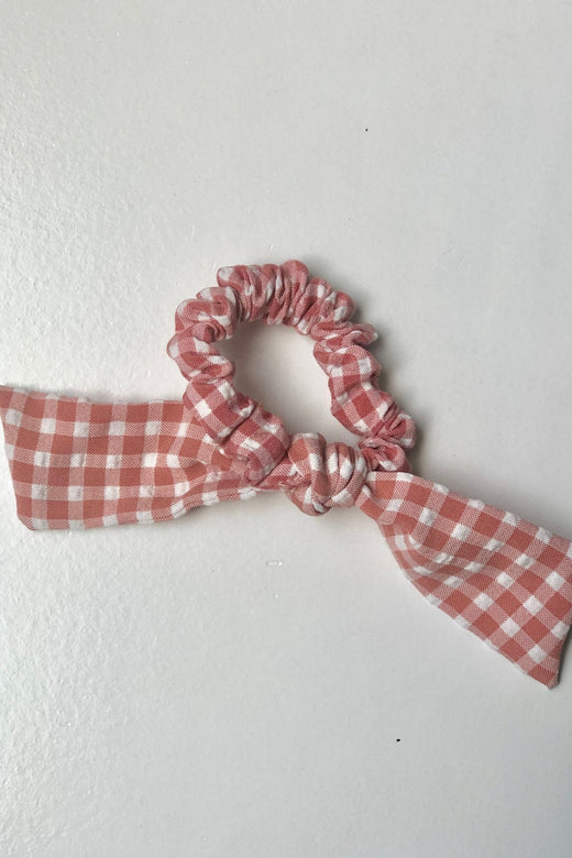 Blush & White Gingham Tie Scrunchie — Brooklyn Blush, Draper Utah
