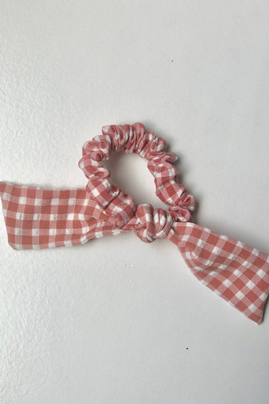 Blush & White Gingham tie scrunchie