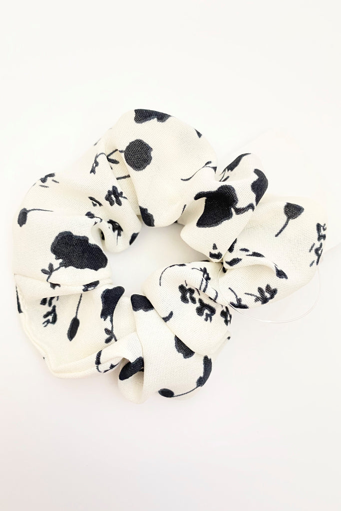 Floral Print Navy & Ivory Scrunchie